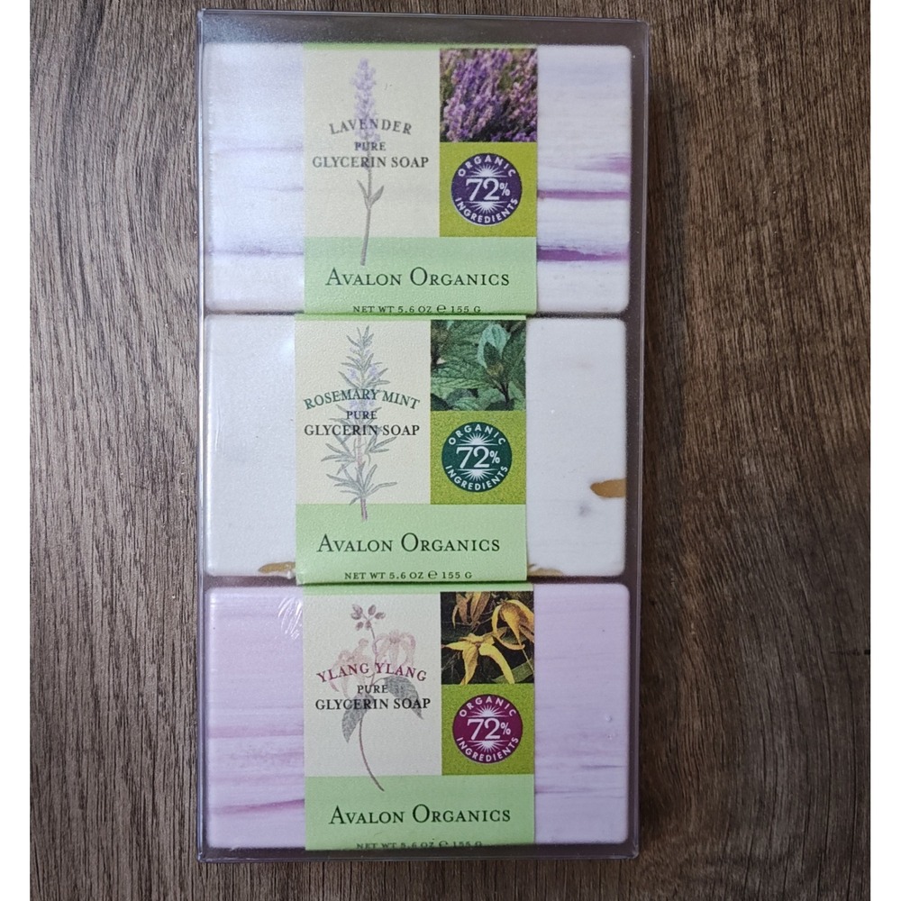 Avalon Organics Pure Glycerin Soap Set 3 Bars 16.8oz Lavender Mint Ylang Ylang